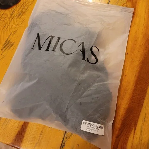 Micas Women's Size Medium Black Open Knit Mini Dress Ruffle Hem NWT Cami Style - Picture 3 of 6